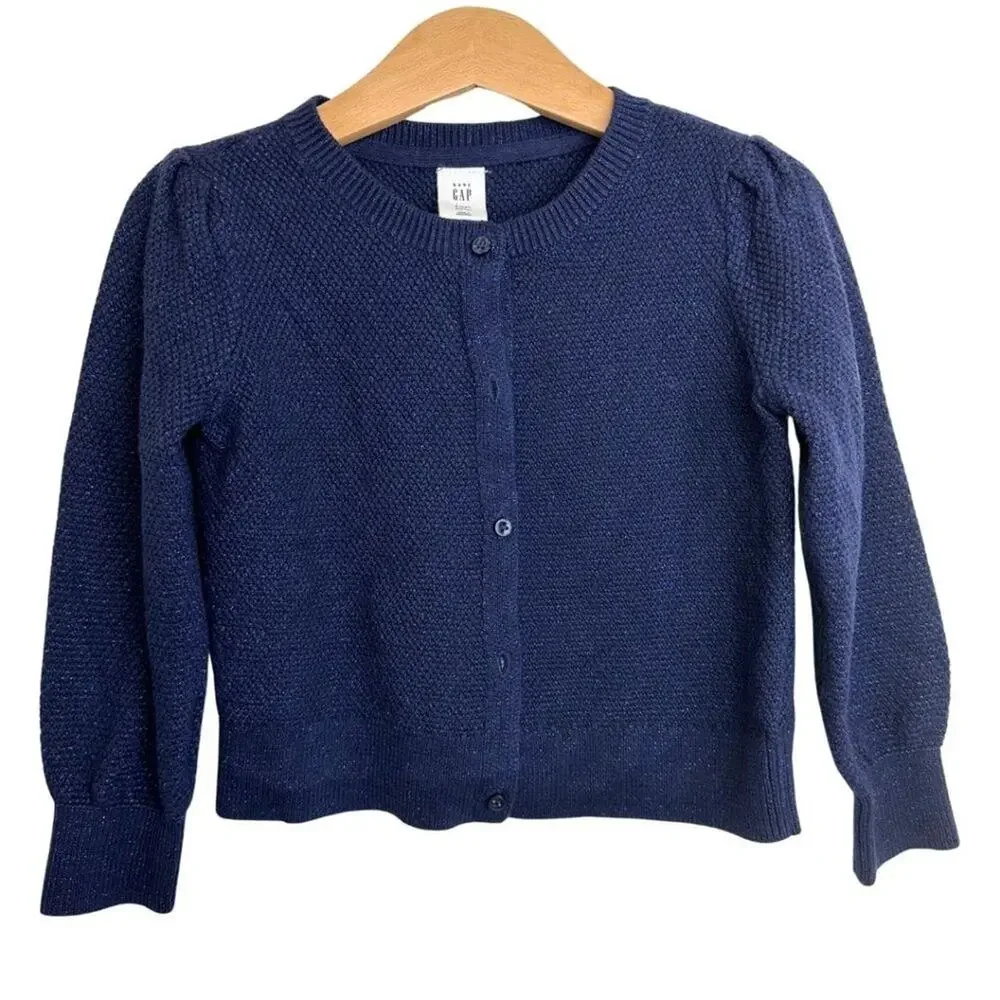 GAP Crew Neck Cardigan Blue with Sparkle Threads 4T
